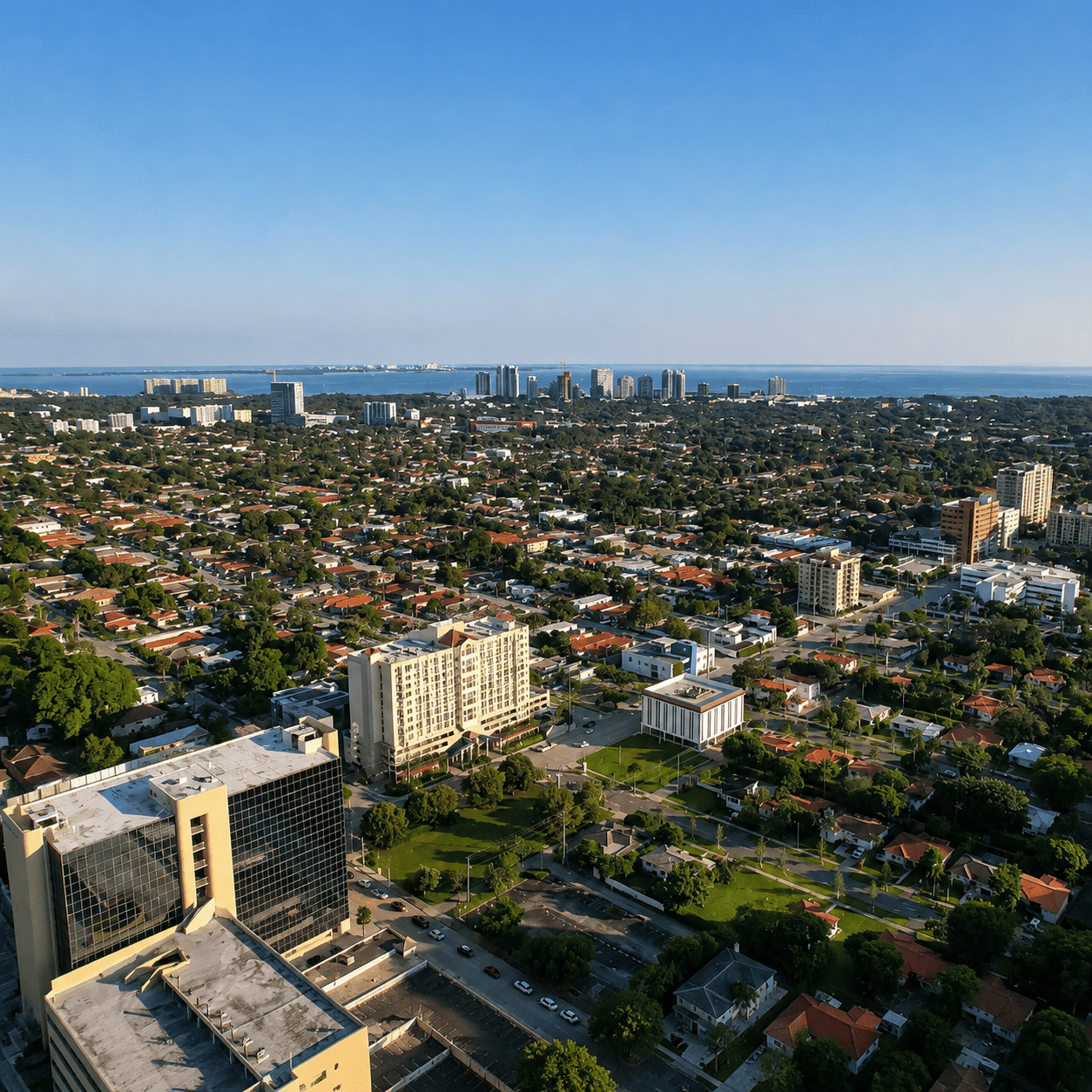 Aerial View at sunset in Flagler Village, Fort Lauderdale, Florida