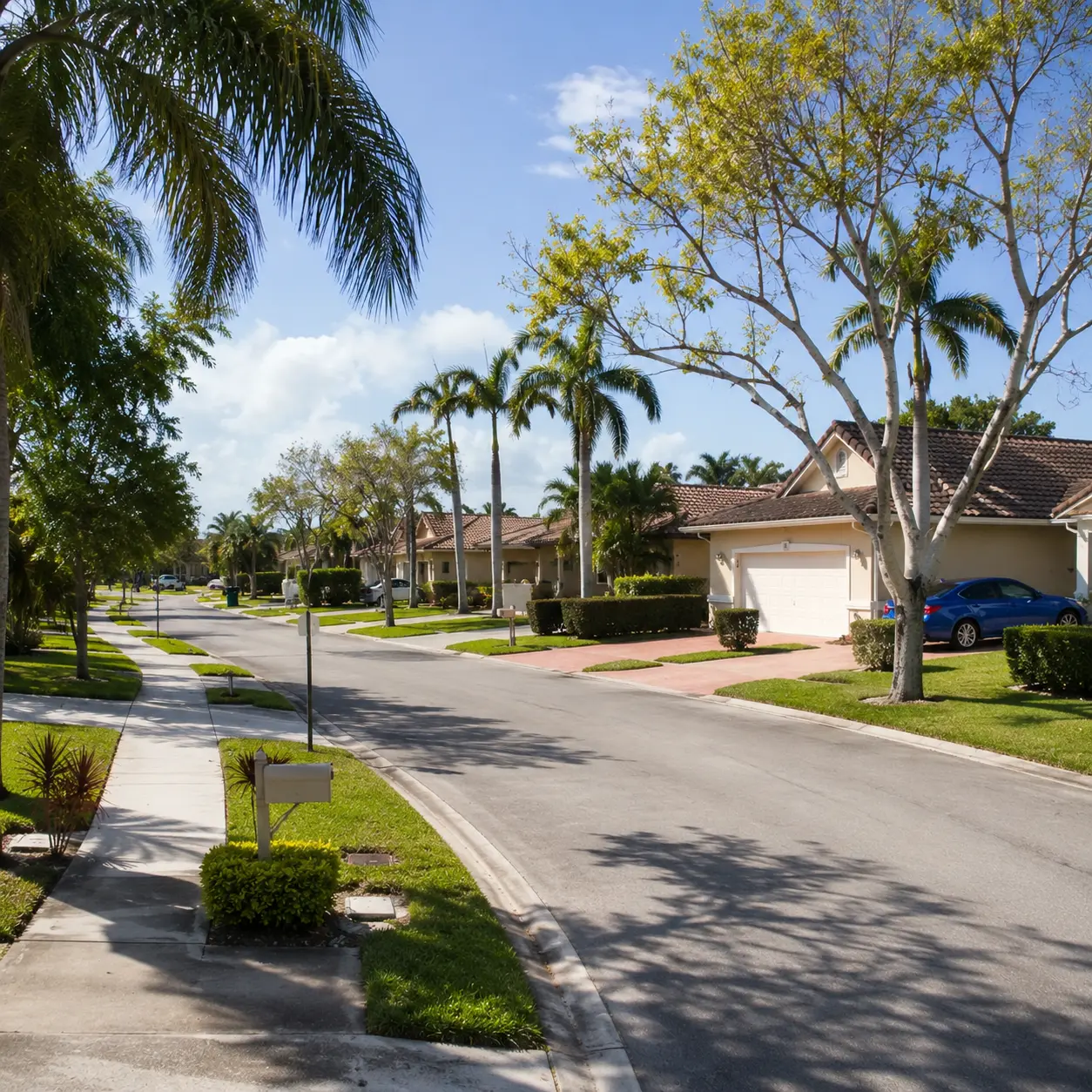 Street in Washington Park Neighborhood, Hollywood, Fl with palm trees and single family homes