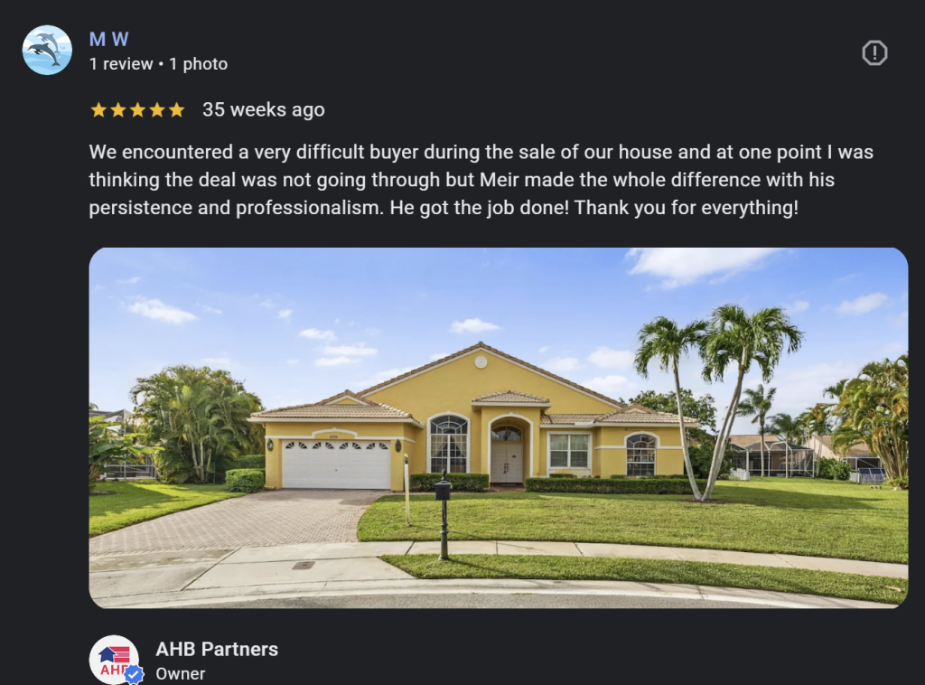 Marisa Collier Loxahatchee Home for Cash Sale Google Review