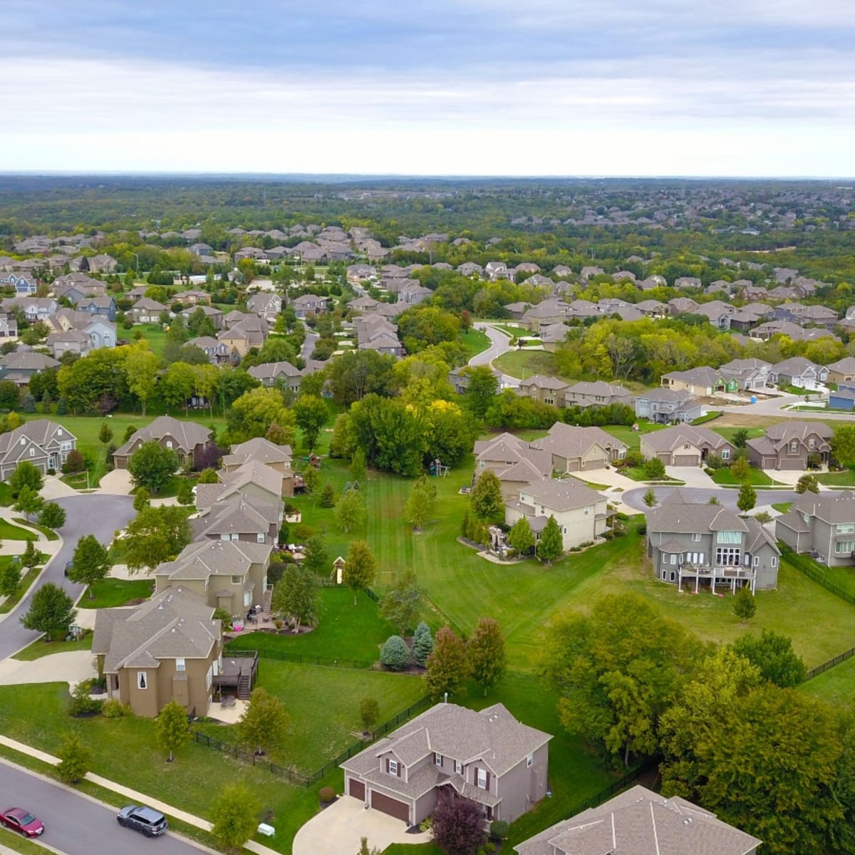 Aerial view of suburban homes with large lots in Grand Harbor, Vero Beach